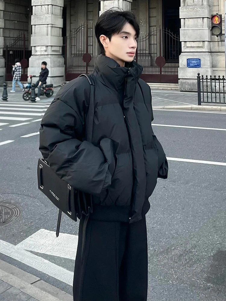 

Bla ort Jiuzhou down Jaet Men's Winter American Stand Collar Cotton Coat Cleanfit Warmth Bread Sle Polyester Fiber