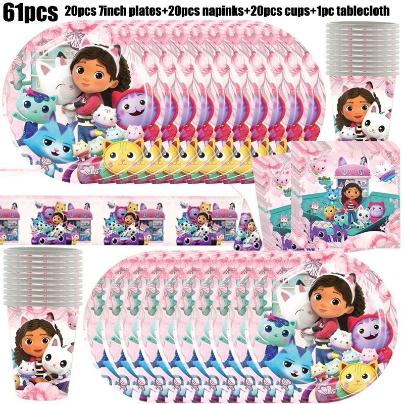 Gabby Dollhouse Birthday Decoration Tablecloth Balloons Napk