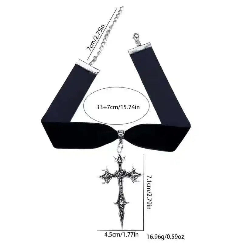 Strange Cross Choker,Spikes,Gothic jewelry,black velvet,bat cross,pagan,mystery,witch accessories,alternative,Choker For Women