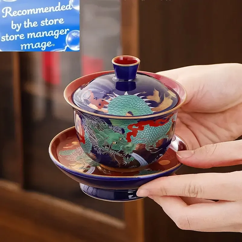 

Enamel Color Three CAI Gaiwan Exquisite Ceramic Tea Bowl with Lid Cup Chinese Tea Set Gifts High Quality Tea Infuser