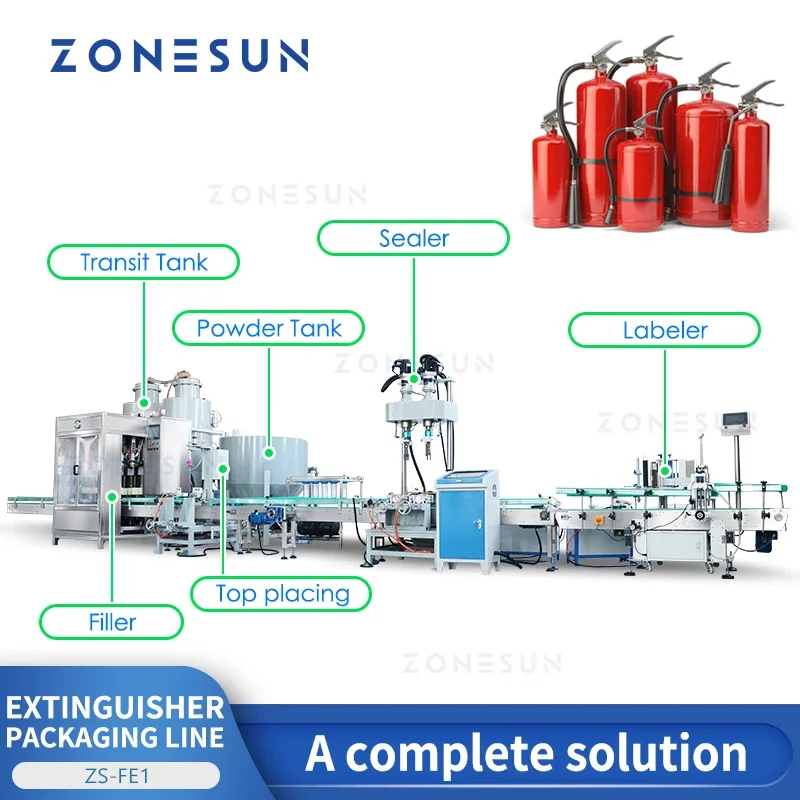 ZONESUN Linea di produzione automatica di estintore chimico a secco Estintore Sistema di imballaggio Macchina per attrezzature ZS-FE1