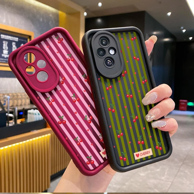 Phone Cases Cherry - Cartoon Red Cherry Heart Striped Pattern