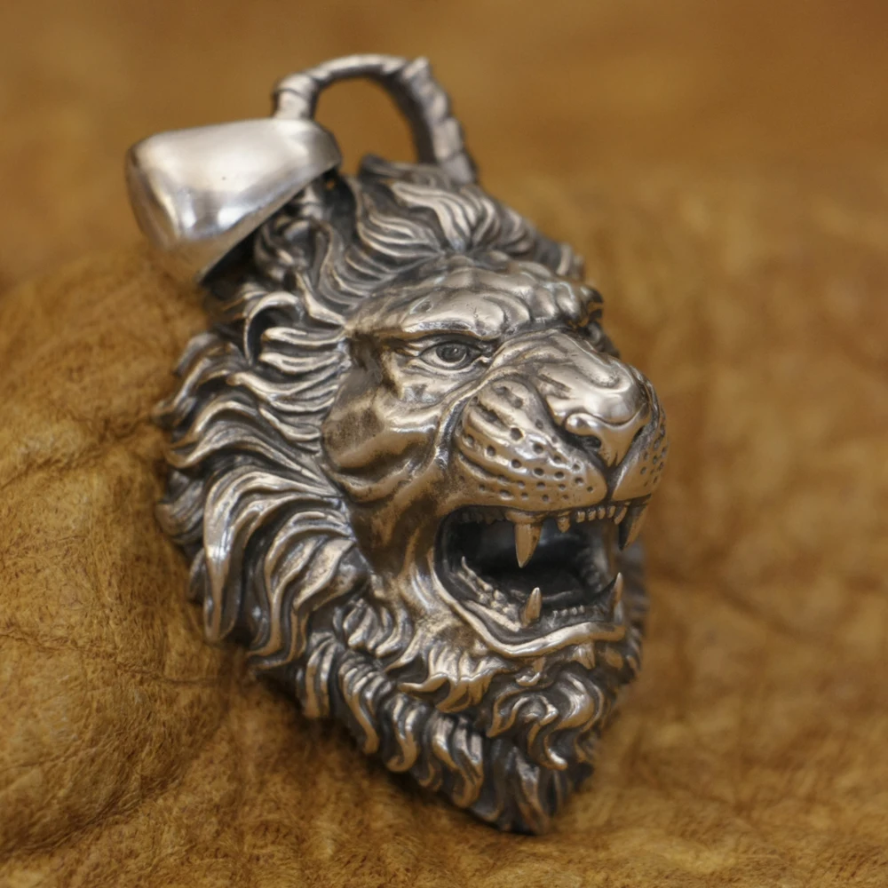 925 Sterling Silver Details Roaring Lion Pendant Biker Punk Jewelry 3 Size TA386 BZ