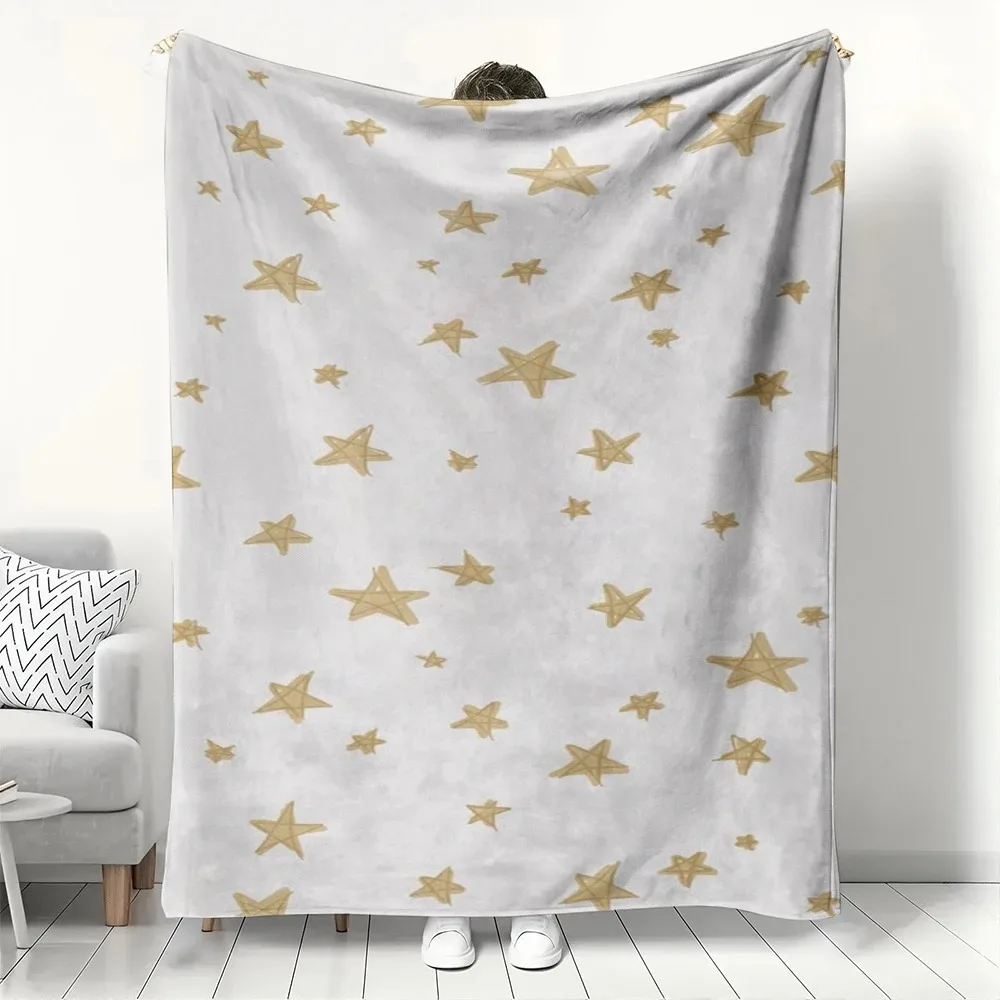 

Golden Star Pattern Fleece Blanke Minimalist Celestial Throw Blanket Soft Cozy for Couch Bed Gift for Star Lovers & Home Decor