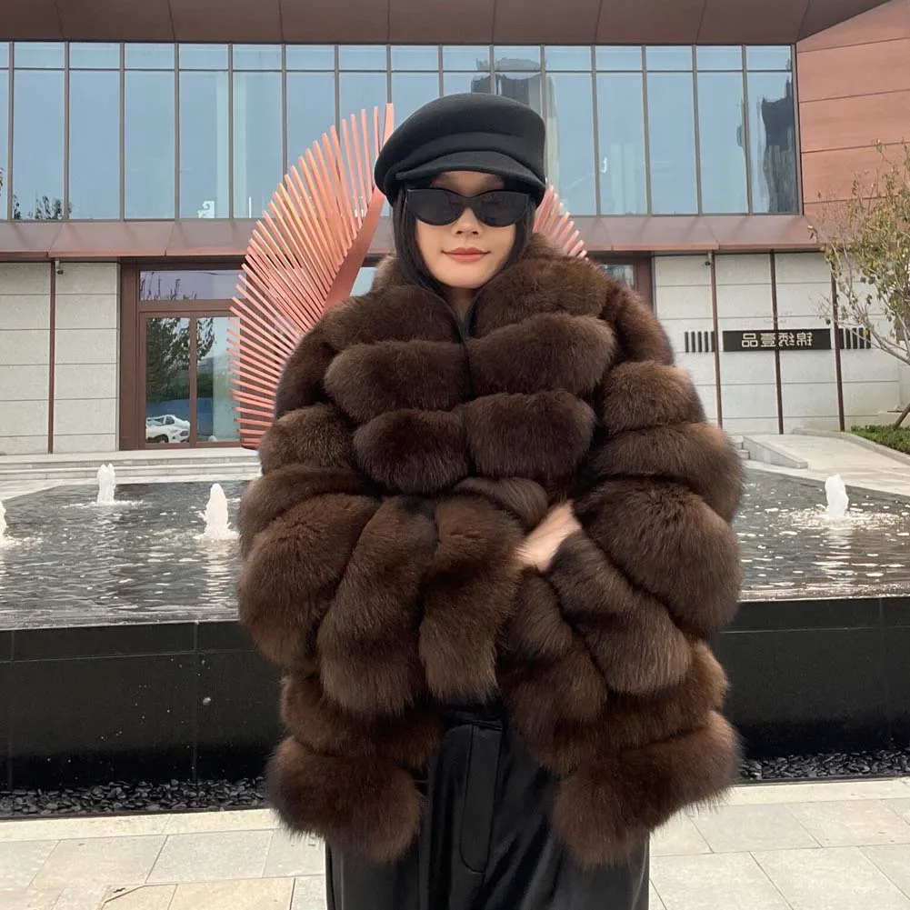 겨울 고급 여성용 여우털 코트 진짜 모피 재킷 2025 스타일 패셔너블한 여성용