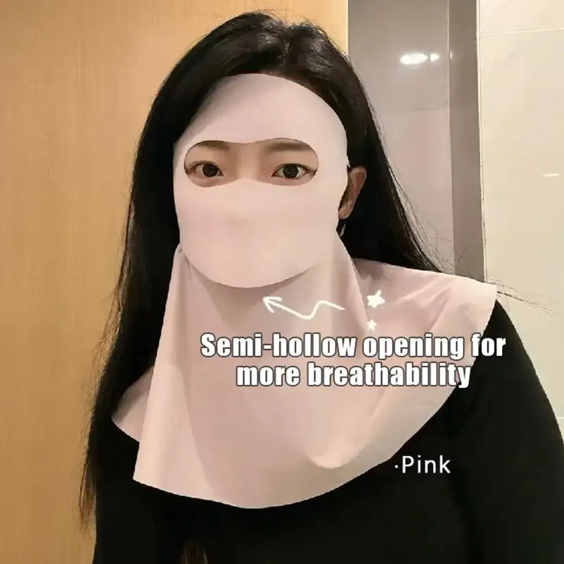Mascarilla Facial de Seda Helada para Mujer con Orificio para Beber, Protección Solar UV, Cubre Cuello, Accesorios de Ciclismo y Actividades al Aire Libre de Verano, 1 Unidad
