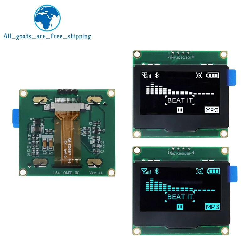 Imagem -06 - Tzt-oled Display Screen Board com Moldura de Ferro 1.54 Polegada Pinos Branco Azul Spi Iic Interface I2c Driver Spd0301 128x64