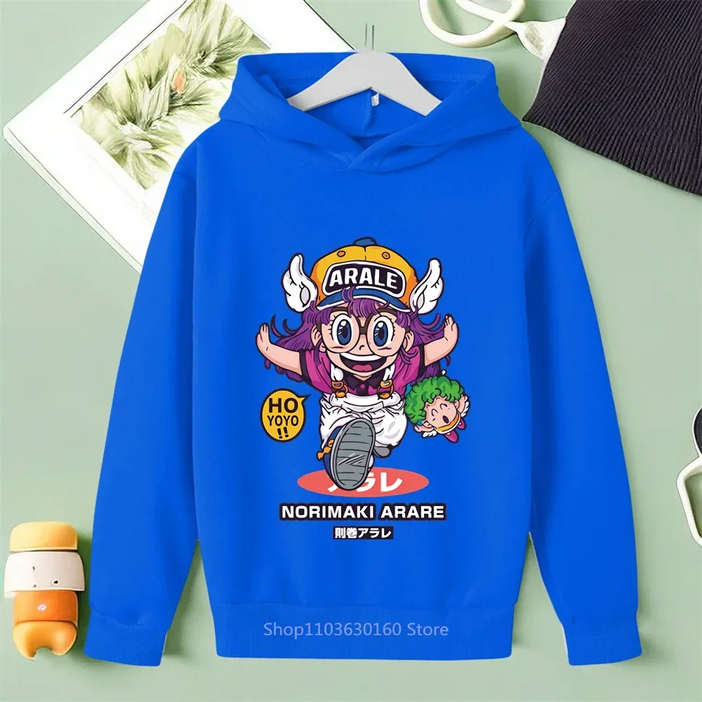 Embrace the New Hoodie Craze with Cute Arale Cartoon Print, a Unisex Cotton Casual Apparel Perfect for Kids\' Outdoor Play