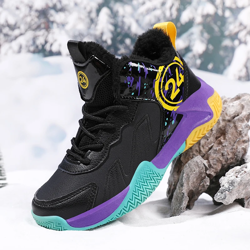 

Зимние детские баскетбольные кроссовки для мальчиков и девочек, детские плюшевые теплые ботинки для подростков, нескользящие уличные тренировочные кроссовки, ботильоны