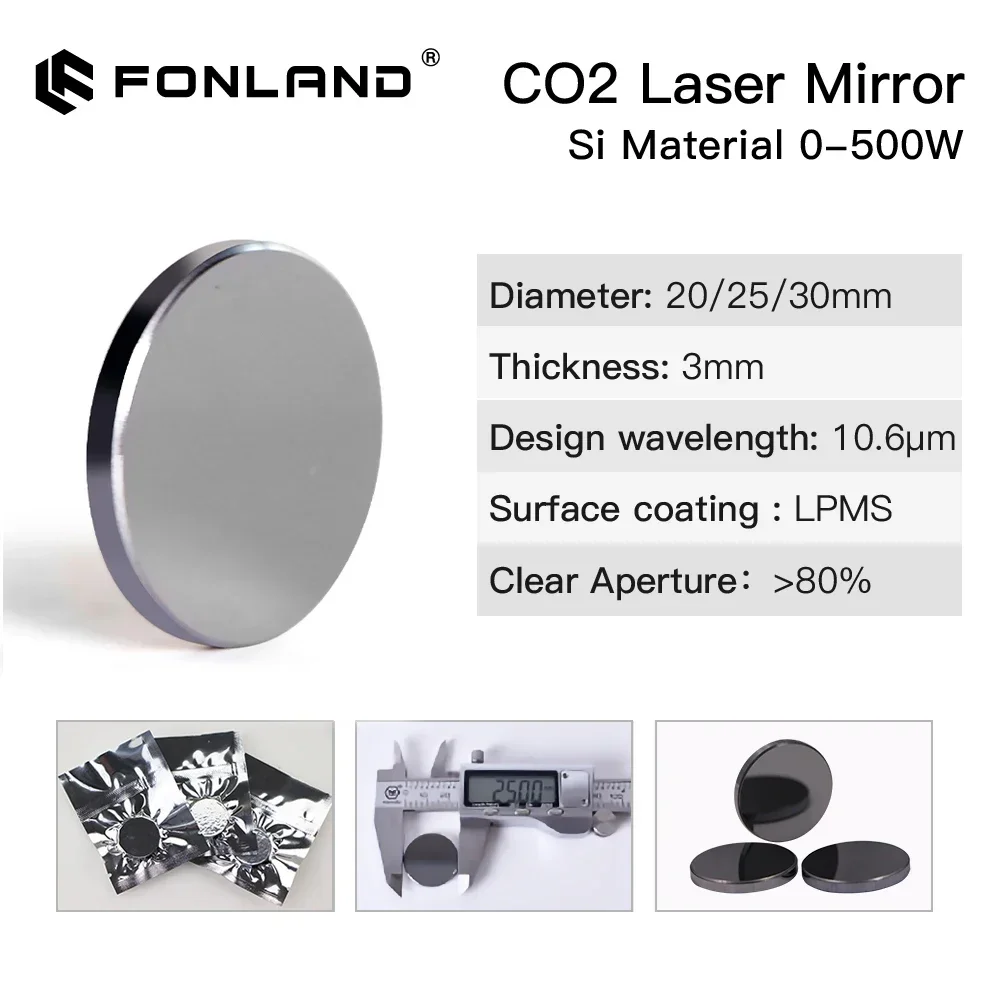 Co2 Laser Si Reflective Mirrors Lens 500W Refiectivity 99.6% Black-Coating Reflector Lens for CO2 Laser Engraver Machine