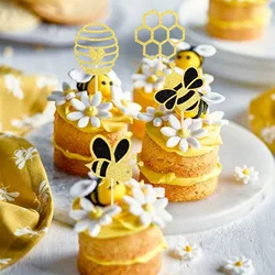 12pcs Bee Hive cake Tag Baking cake piccola bandiera plug-in compleanno a tema festa decorazione torta tag