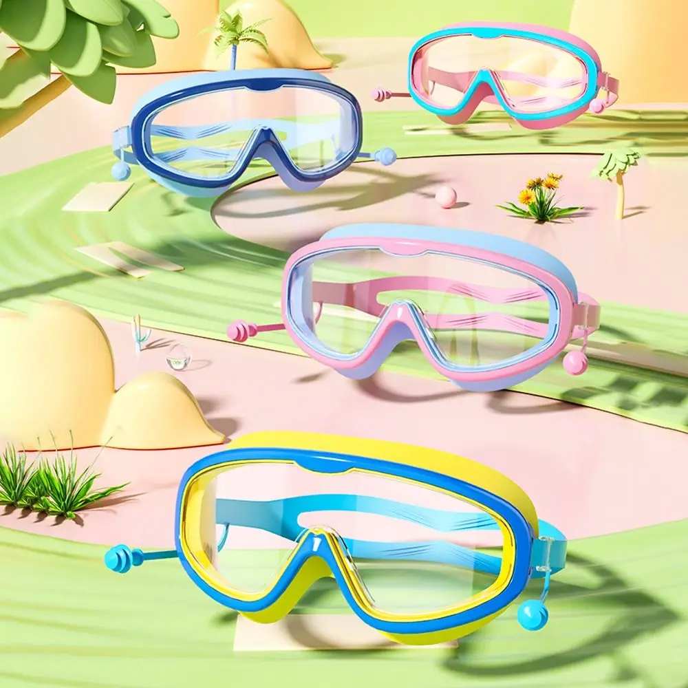 Lunettes de natation étanches avec bouchons d'oreille, lunettes de natation à grand cadre, anti-buée, vue large, équipement de natation