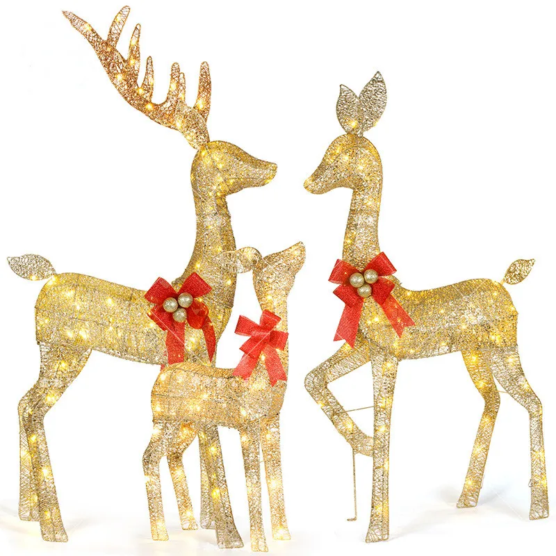 

Giant Life Size Light Emitting Diode Light Wire Reindeer 3-piece Outdoor Christmas Reindeer with Sleigh Light Emitting Diode