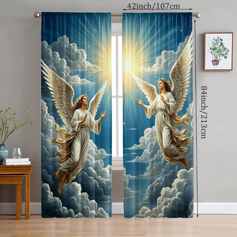 

2 шт. шторы с принтом ангела, шторы для сумок-полос 14*39, спальня и гостиная, украшение для дома, украшение комнаты