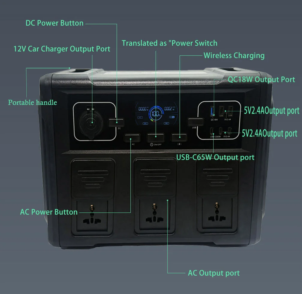 1500W 1008Wh Lithium Ion Car Portable Solar Generator Power Supply Station Pure Sine Wave Inverter Wireless Charging Flashlight - view 2