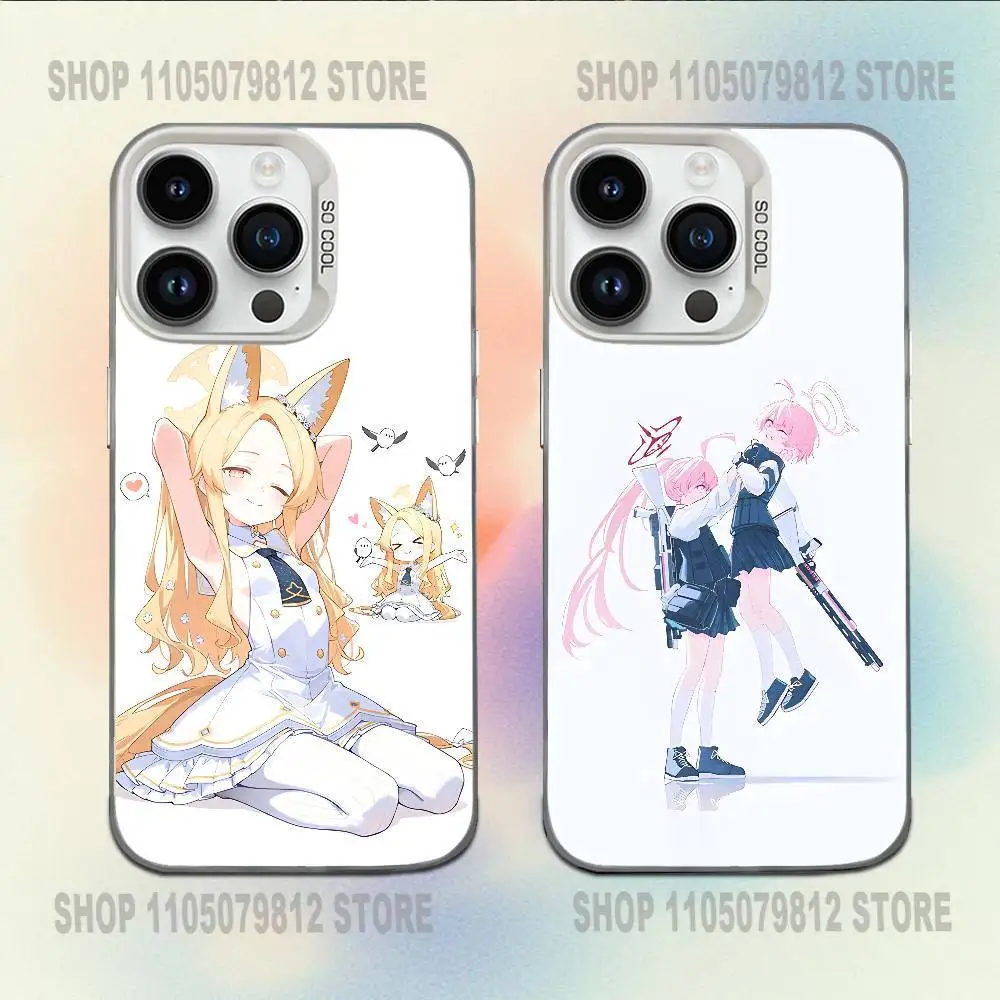 

Cartoon Cute Girl Blue A-Archive Phone Case For iPhone 16,15,14,13,12,11,Mini,Pro,E,MAX White Candy Matte Shockproof Cover