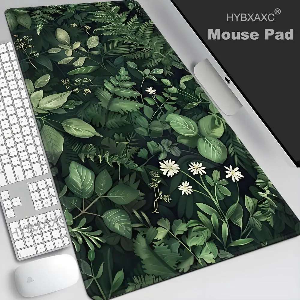 HYBXAXC Forest Mouse Pad Large Gaming Mousepad Gamer Vintage Floral Green Leaves Aesthetic Desk Mat Nature Inspired Desk Mat