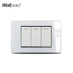 US 3 Gang 1 Way 2 Way On Off Light Switch Wallpad L3 White Glass Wall Panel 118*75mm AU IT IL Push Button Rocker Pass Switch 6M