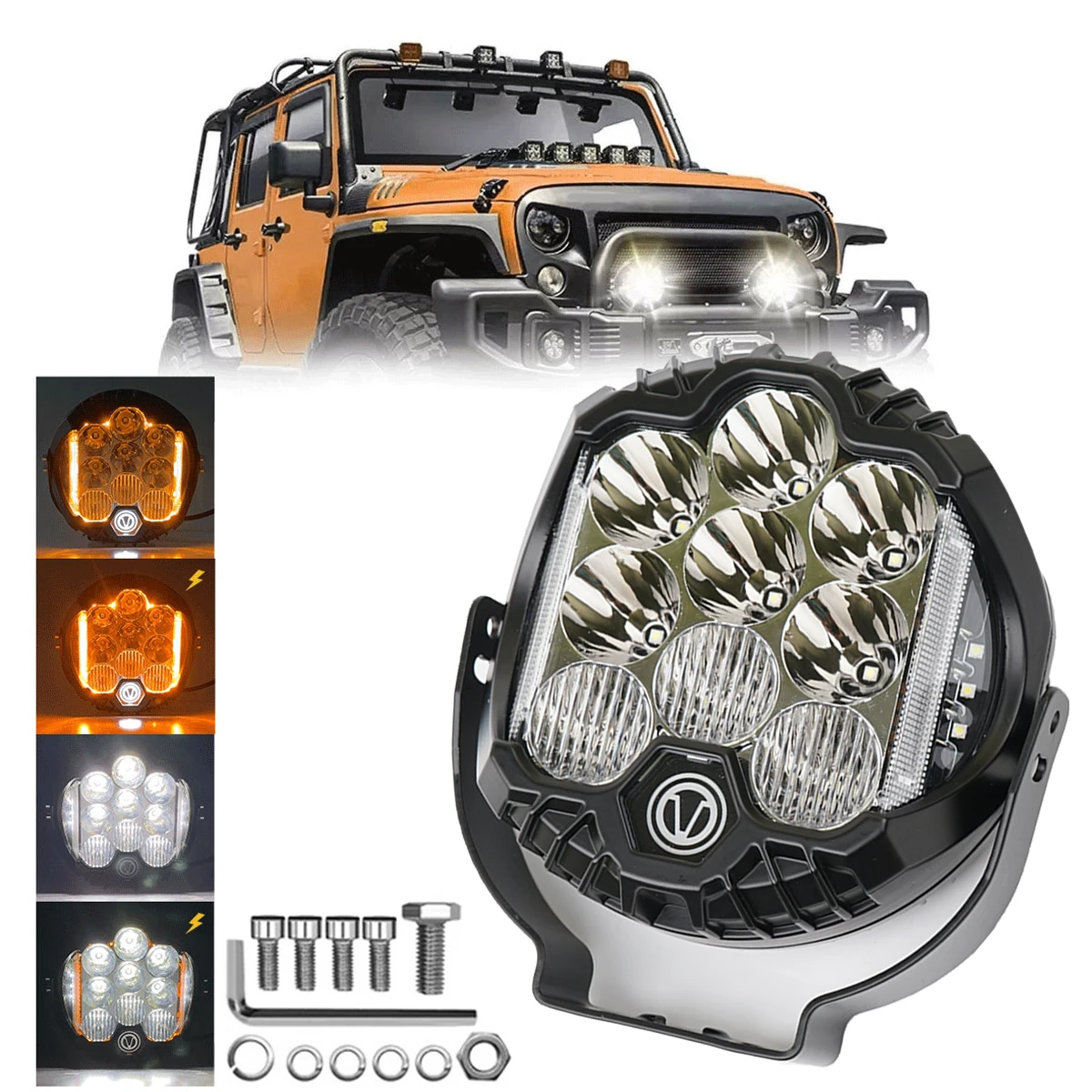 7inch Off-Road Car LED Headlight  DRL Hi/Lo Beam 60W 5000LM for Wrangler Jeep JY JK JL Toyota Niva 7'' 9LEDS spotlight