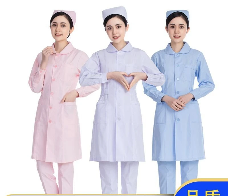

Униформа медсестры, женское белое пальто с длинными рукавами, кукольный воротник с короткими рукавами, большой размер, аптечный комбинезон для салона красоты, комплект