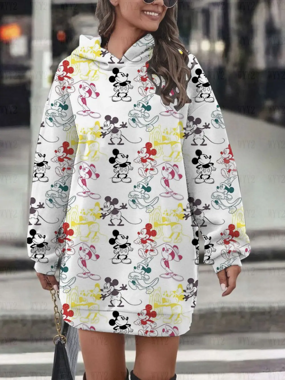 

New Women's Disney Series Mickey Mouse Mickey Minnie Cartoon Print Hoodie Dress Campus Style Simple Comfortable Dress