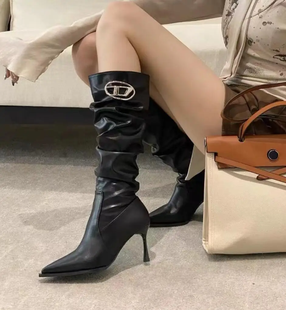 2024 Sexy Winter Women High Boots Fashion Pointed Toe Dance Stiletto Heel Long Boots Ladies Elegant Knee High Boots Shoes