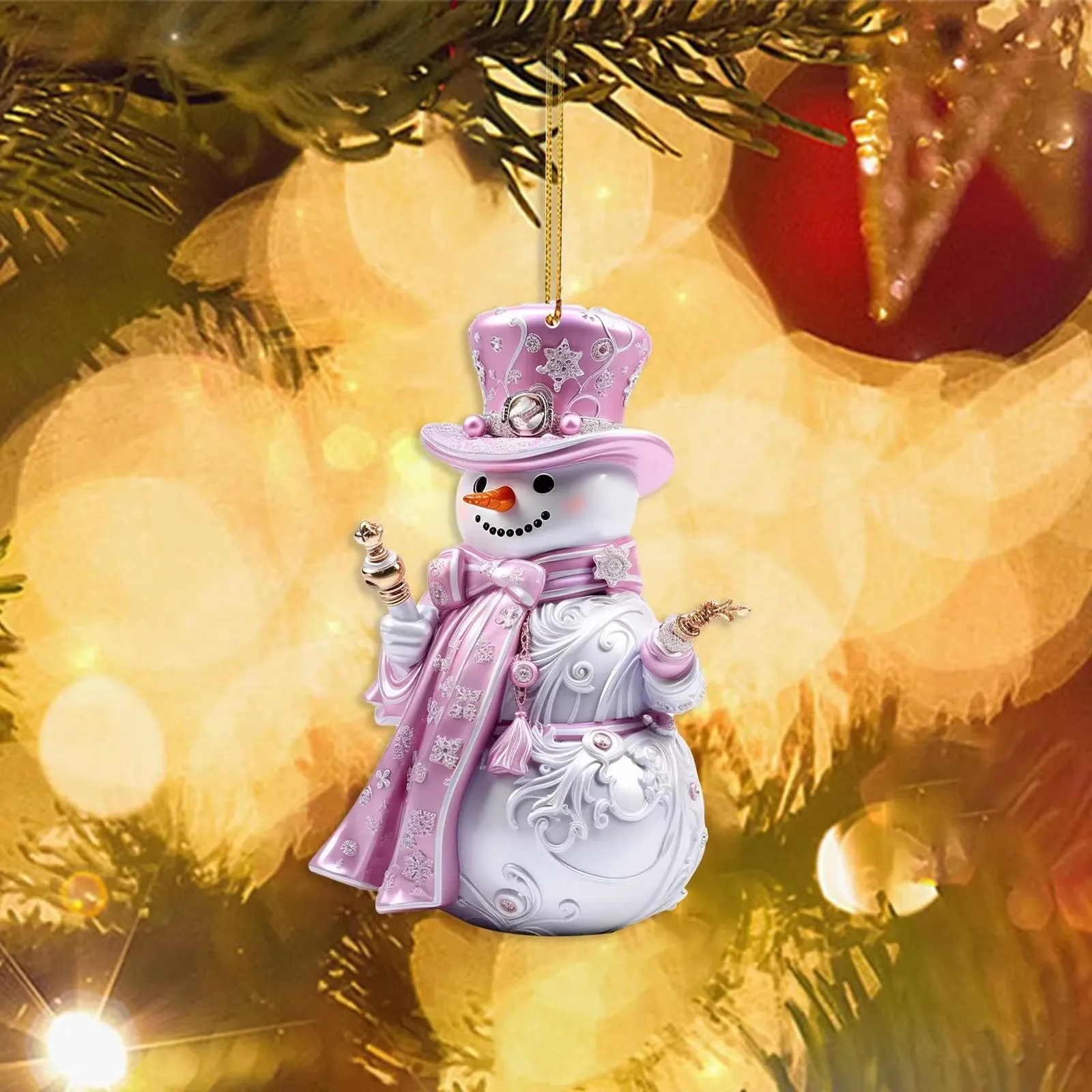 Christmas Tree Pink Decorations Flat 2D Acrylic Snowman Hanging Pendants Home 2025 Xmas 2026 New Year Eve Decoracions New In