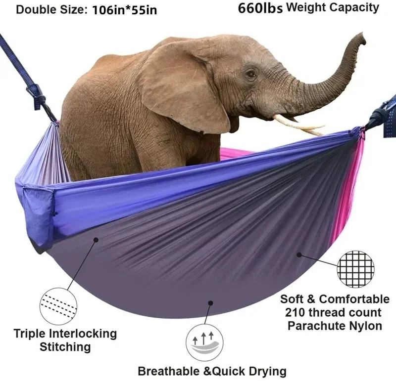 Camping Hammock Travel Portable Hammocks for Outside, Outdoor Lightweight Parachute Nylon Hammocks with Tree Straps Carabiners