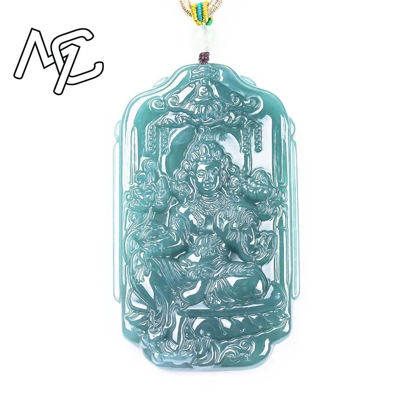 Natural Real Emerald Blue Water Tara Guanyin Double-sided Pendant Myanmar Jadeite Necklace Jewelry Charm Designer Luxury Vintage