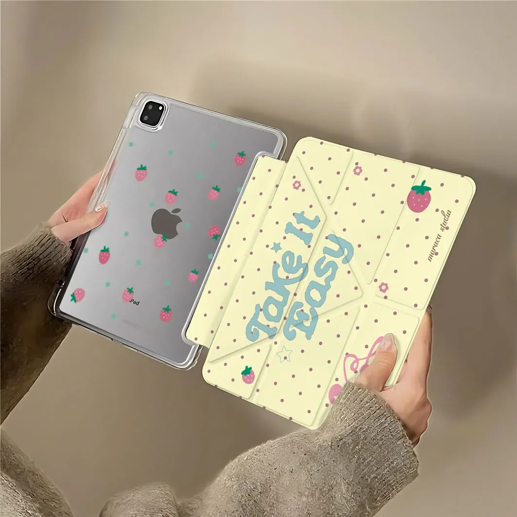 Funda para Tablet con Diseño de Puntos de Fresa Coreanos Y2K para iPad Pro 13in 11.ª Gen. M5 M4 12.9in A16 7/8/9/10.ª Gen. Air4/5/6/7 11in M2 M3 Mini