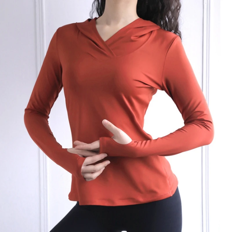 Women\'s Back Fork Mesh Breathable Yoga Shirt Long Sleeve Thumb Hole Hoodie Waist Tops Slim Slim Fitness Clothing