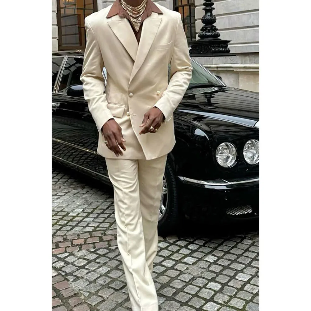 

Casual Men Suits High Quality Business Peak Lapel Double Breasted 2 Pieces Jacket Pant Special Occasion Male Clothing Fashion