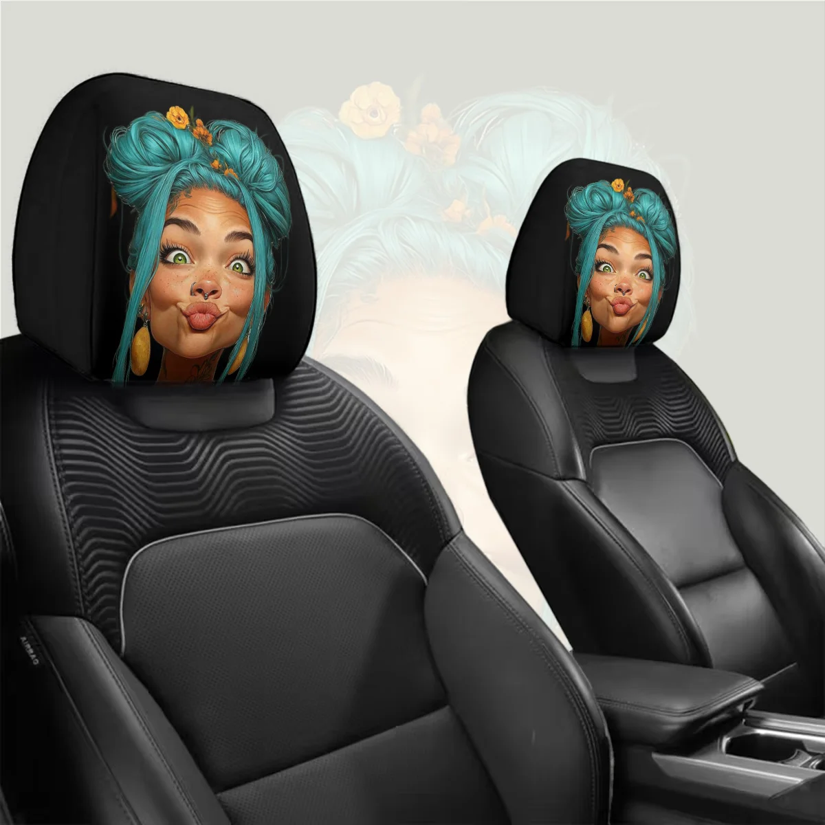Cartoon Colorful Hair Playful Character Print Headrest Covers, Lightweight & Durable, All-Season Car Headrest Covers