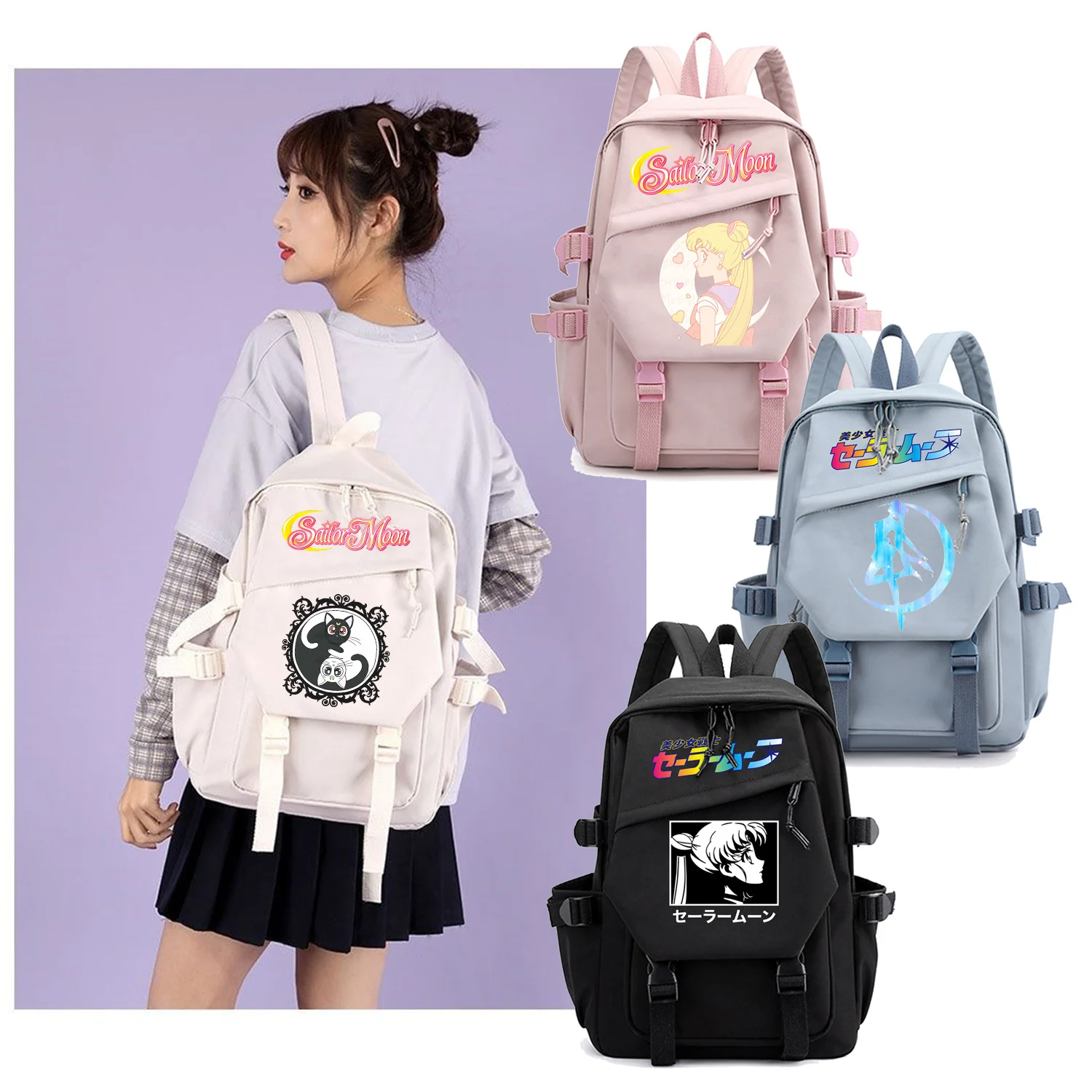 Sailor Moon Backpack for Women Children Student Supplies Schoolbag Cute Cartoon Printed Travel Large Capacity Bag Boy Girl Gifts