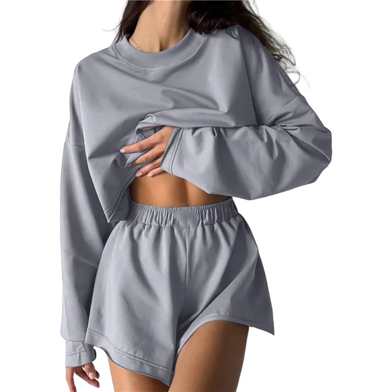 Abrt-feminino 2 peças roupas shorts de suor define oversized casual lounge combinando conjunto moletom agasalho roupas de outono