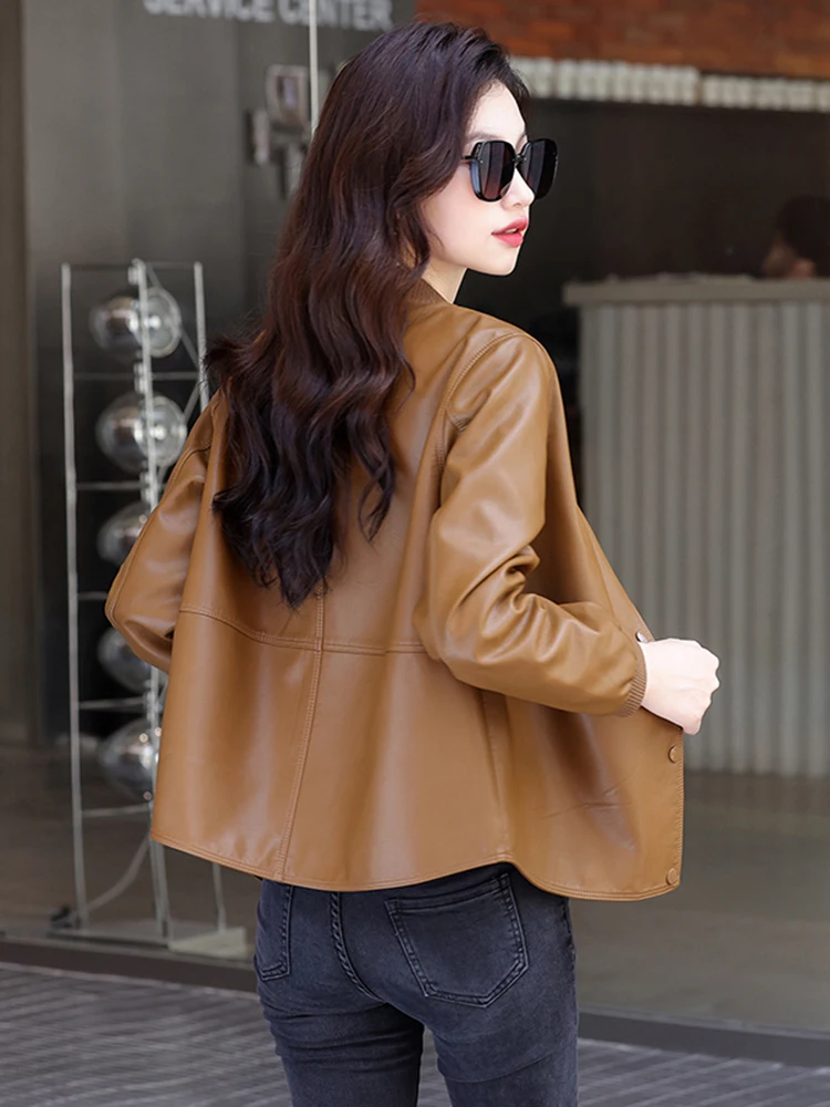 レディースレザージャケット 2025年秋新作 ラムレザー 多用途ファッション 小さいサイズ カジュアルバイカージャケット ジッパー開閉