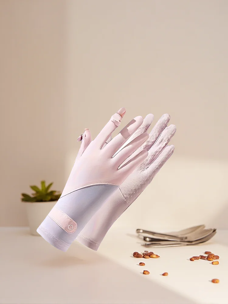 AliExpress WRELS Sun Protection Gloves Breathable Sunscreen Ice Silk Cycling Gloves Anti-UV Anti-Slip Two Finger Flip Top Women Riding Gloves