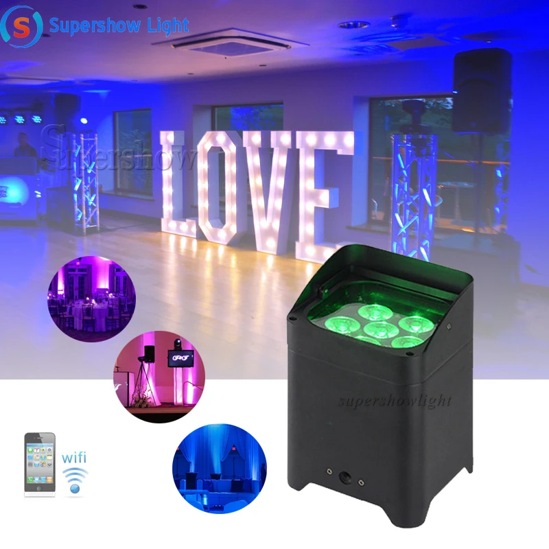 Imagem -03 - com Case Dmx Alimentado por Bateria sem Fio Inteligente Led Uplight 6*18w Rgbwa Mais uv para o Casamento 10 Peças Lote