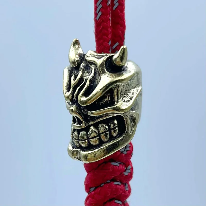 Brass Devil Skull Head Knife Beads EDC Outdoor Flashlight Woven Lanyard Charms Punk DIY Paracord Bracelets Pendants Accessories