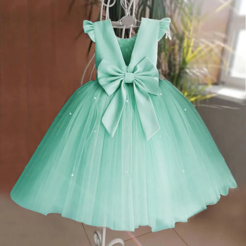 Girl Dress Middle Child Mesh Backless Bow Puffy Princess Dress Flower Girl Dresses for Weddings Toddler Girl Clothes