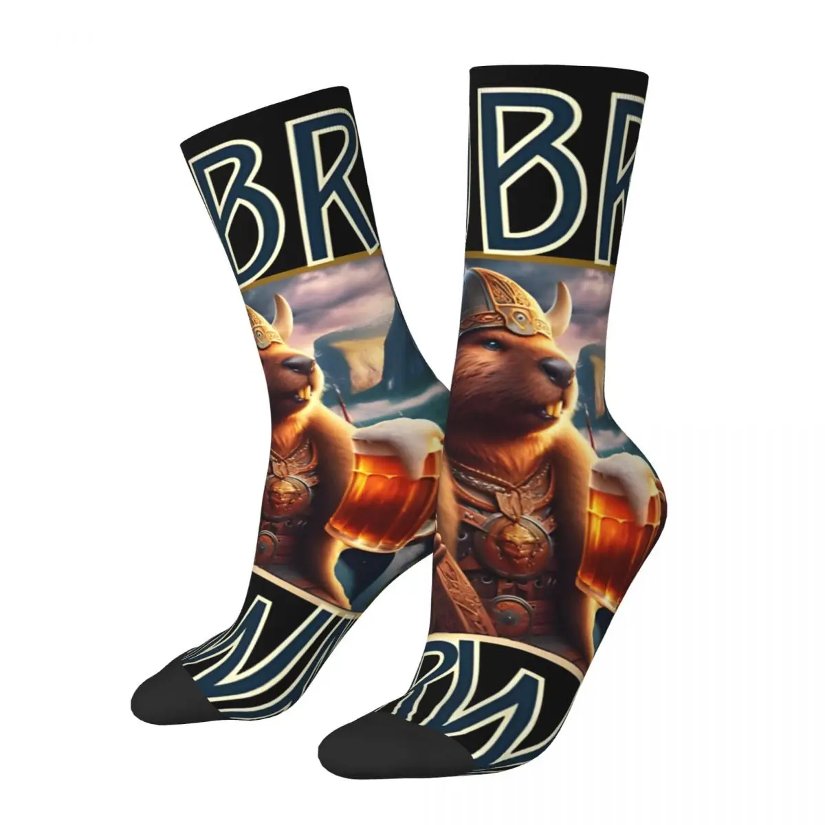 Retro Viking Helmet, Sword And Beer Men's compression Socks Unisex Bobr Kurwa Street Style Pattern Printed Novelty Crew Sock