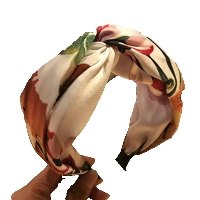 Czeski z nadrukiem kwiatowym z pałąkiem na głowę krzyż dla głowa kobiety noszą Hairband szerokie dorośli wakacje ozdoba do włosów z pałąkiem na głowę głowa kobiety opaska na głowę szeroka — zdjęcie 2