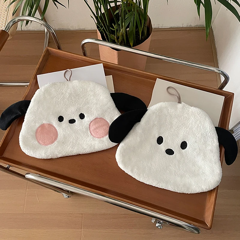 Sanrio Cartoon Hand Towel Cute Pochacco Hanging Towel Kitchen Bathroom Face Washcloth Coral Fleece Quick Drying Towel