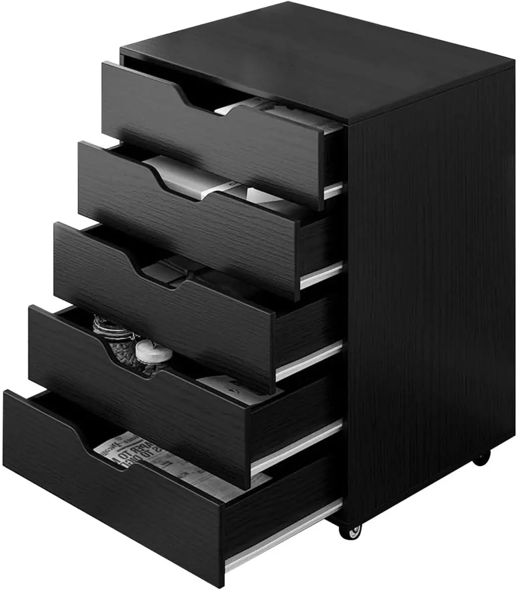 5 Drawer File Cabinet Mobile Document Filing Organiser Home Office Storage Chest Cupboard Printer Stand Black