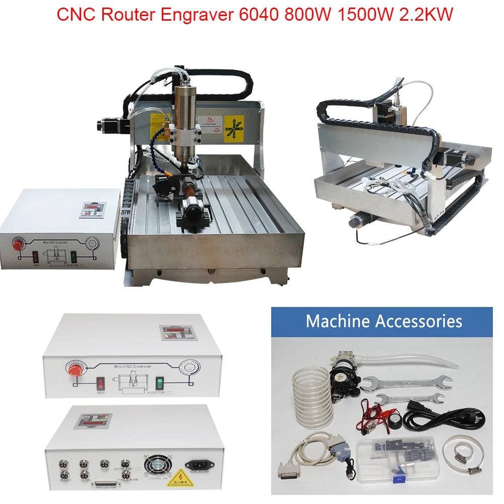 CNC Router 6040 Engraving Cutting Machine with Water Tank Z Axis Add Height 2200W 4 Axis Metal Wood Milling Drilling Engraver