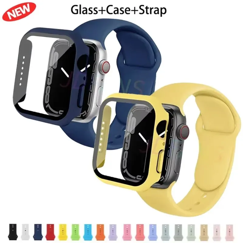 Verre, étui et bracelet pour Apple Watch Band, Protecteurs d'écran pour Apple iWatch Series 8, 7, 6, SE, 5, 4, 49mm, 45mm, 44mm, 41mm, 40mm, 38mm, 42mm