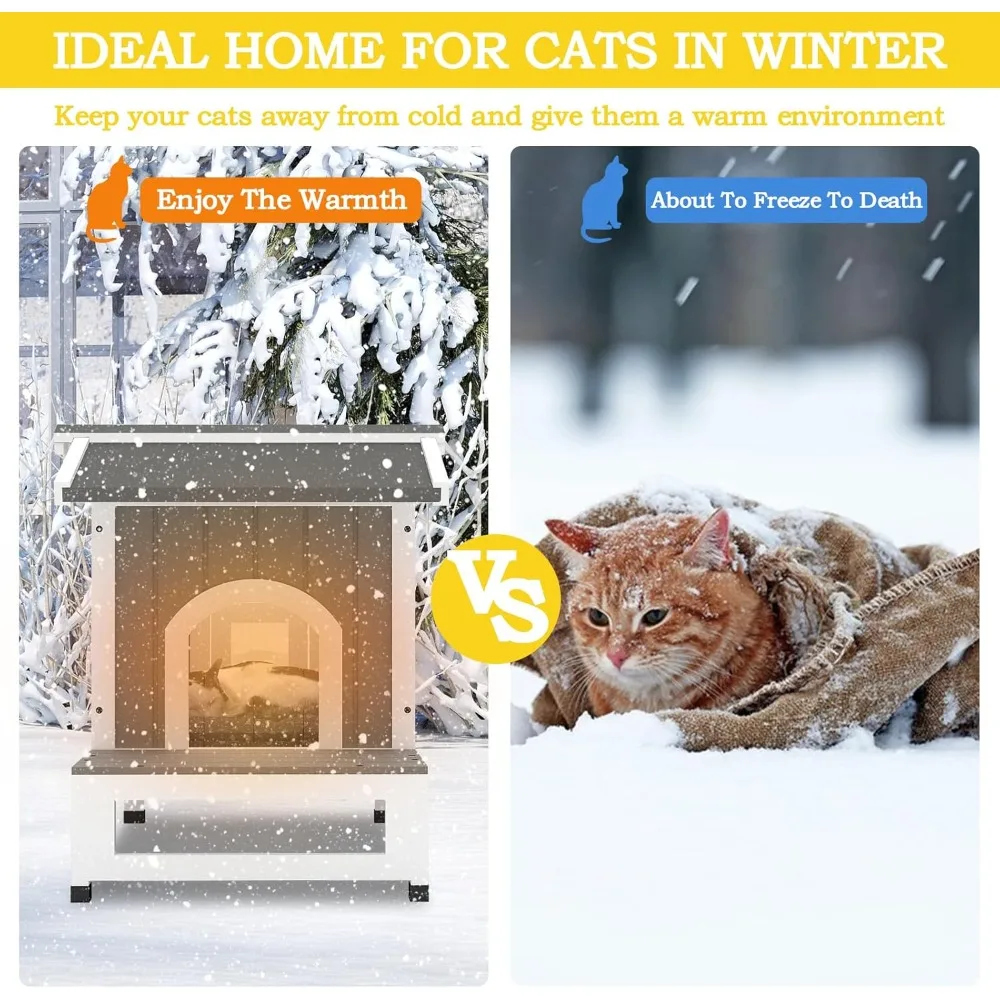 مأوى للقطط معزول للاستخدام الخارجي مع مخرج مزدوج للقطط الحرمية - مقاوم للعوامل الجوية وحماية لجميع المواسم