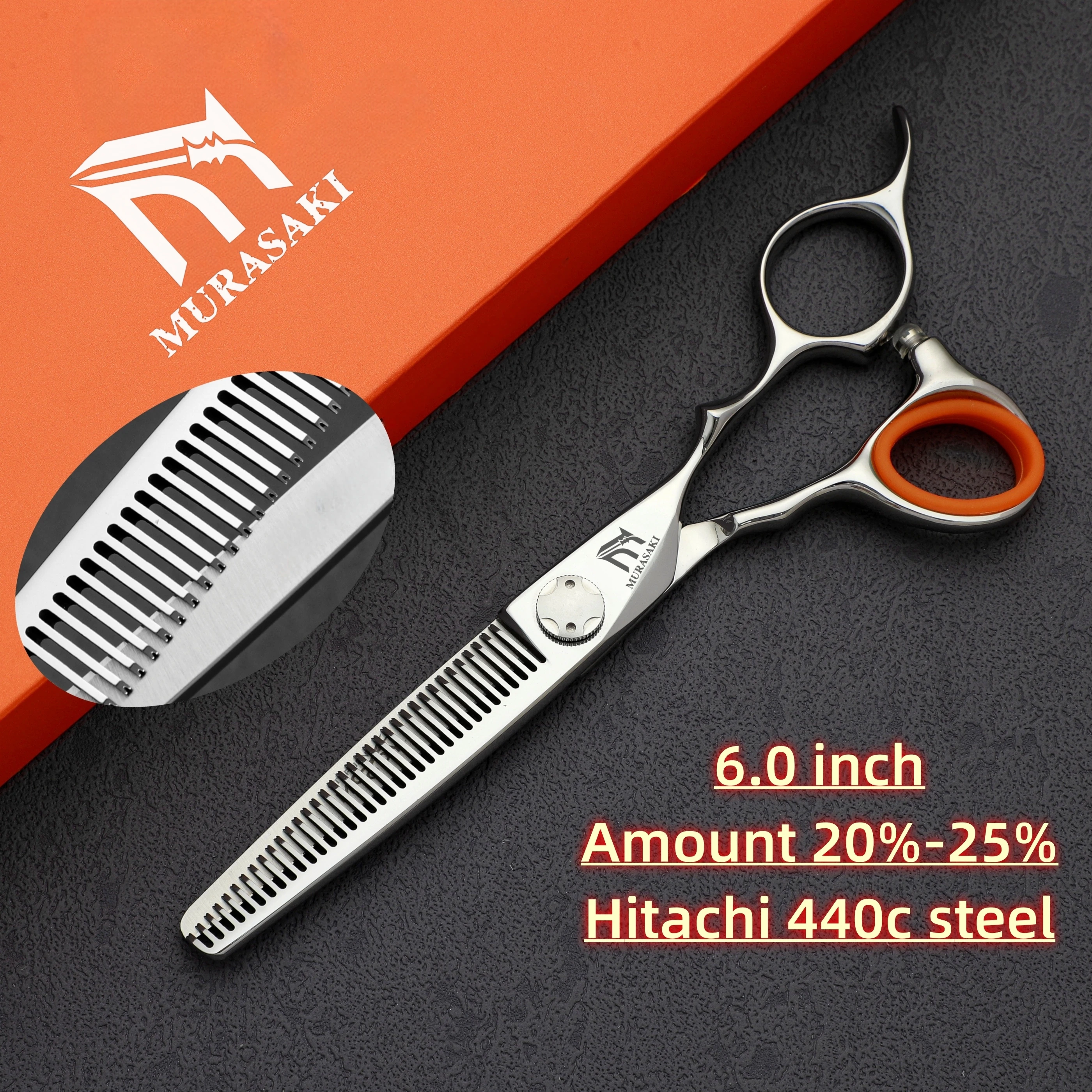 MURASAKI 6-Zoll-Professionsschere mit umgekehrten Zähnen zum Ausdünnen, Hitachi 440C-Stahl-Friseurschere, hochwertige Haarschneidemaschine – Detail 19