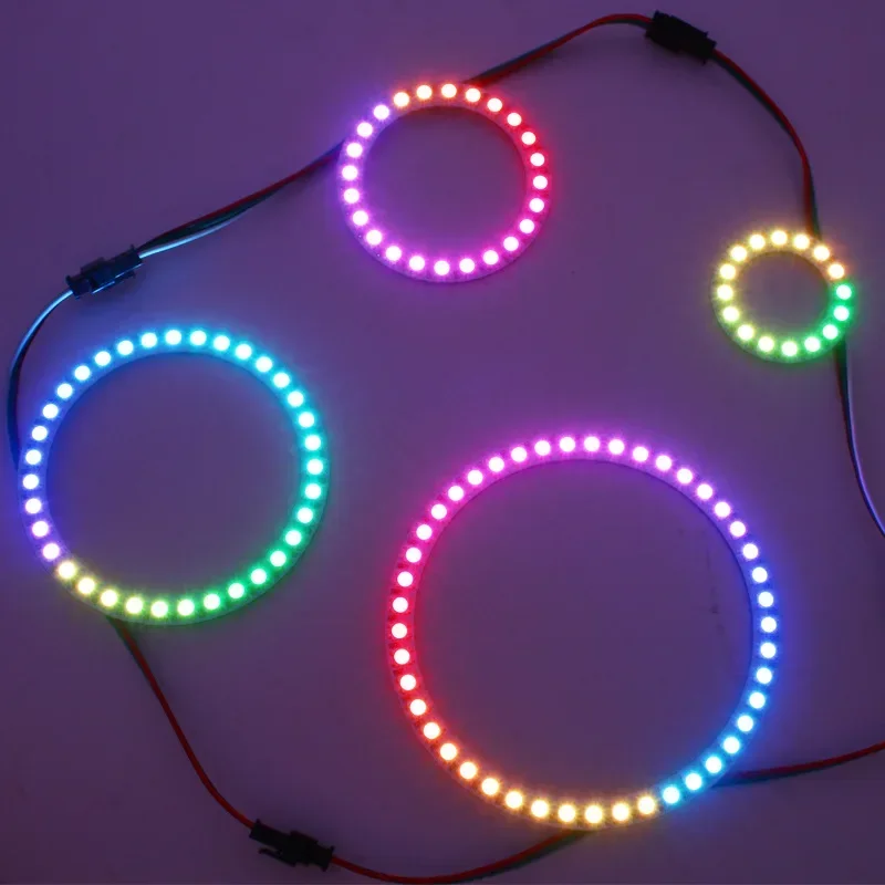 Imagem -06 - Full Color Led Ring Lamp Ws2812b Smd 5050 Módulo Redondo Luzes Rgb 16 24 35 45 Bits Arduino Luzes Pixel Endereçáveis dc 5v