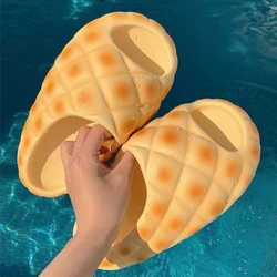 Ladies Bread Slippers Pineapple Thick Sole Soft Elastic Comfortable Female Cartoon Cute Kawaii House Shoes Non Slip Bath Sandals